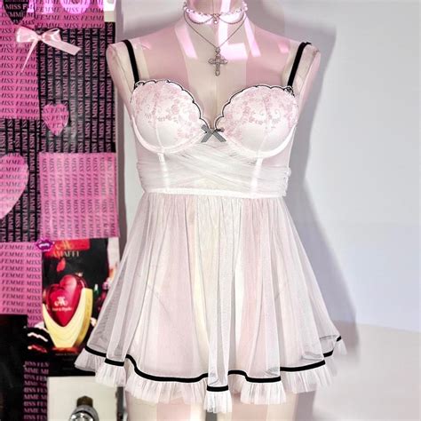 Victorias Secret White Pink Sakura Princess Babydoll Lingerie Mini Dress Flawless Dolly