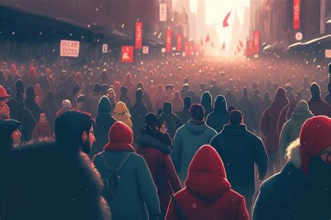 Premium Photo Crowd Of People Walking Down A Street Generative Ai