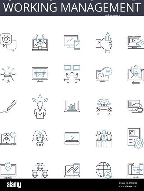 Working Management Line Icons Collection Corporate Leadership