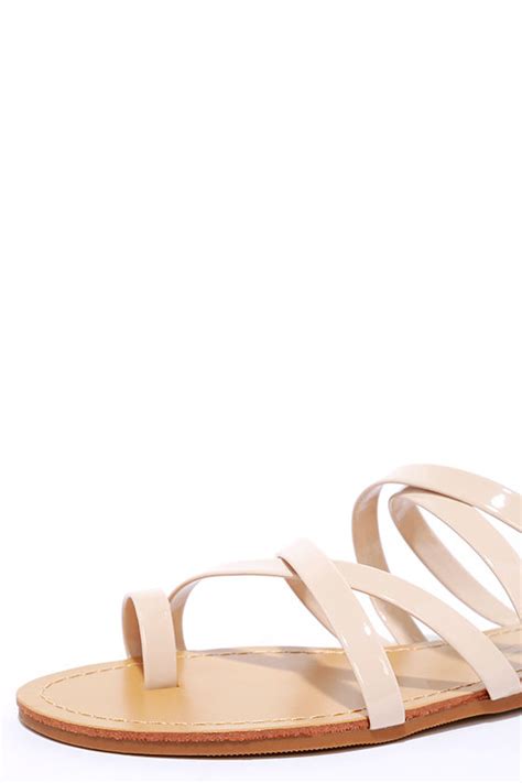 Cute Nude Sandals Toe Loop Sandals Patent Sandals 15 00