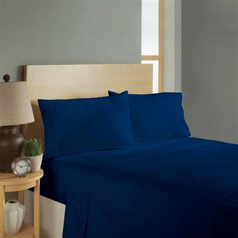 Navy Blue Sheet Set Solid Comfy Sateen In 2020 Blue Sheet Sets Blue