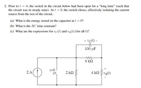 Solved Prior to t=0, ﻿the switch in the circuit below had | Chegg.com