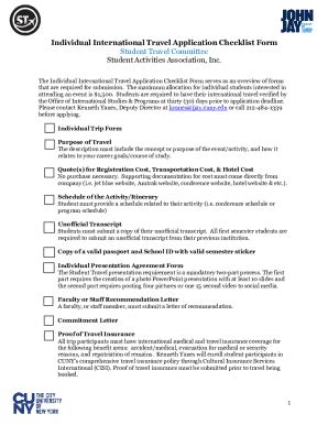 Fillable Online Study Abroad Application Checklist Form Student Travel