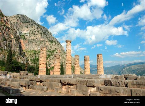 ruins   temple  apollo delphi greece stock photo alamy