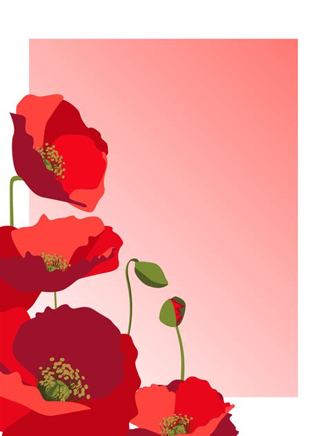 Vector design template with red poppies and gradient copy space ...