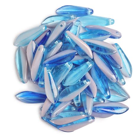 Czech Dagger Beads Blue Swirl 5x16mm Pack Of 50