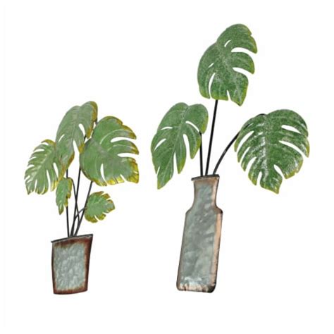 Set Of Metal Tropical Monstera Potted Plant Wall Sculptures Boho Home