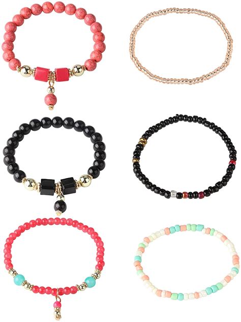 Jstyle 6 Sets Bohemian Stackable Bead Bracelets For Women Stretch