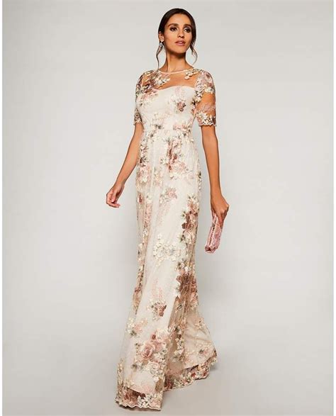 Adrianna Papell Floral Embroidered Long Gown Mother Of Bride Outfits