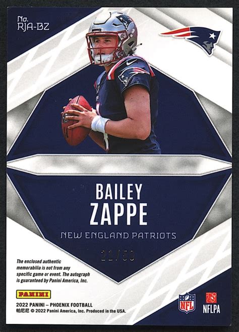 Bailey Zappe Panini Phoenix Rookie Premiere Jersey Autographs