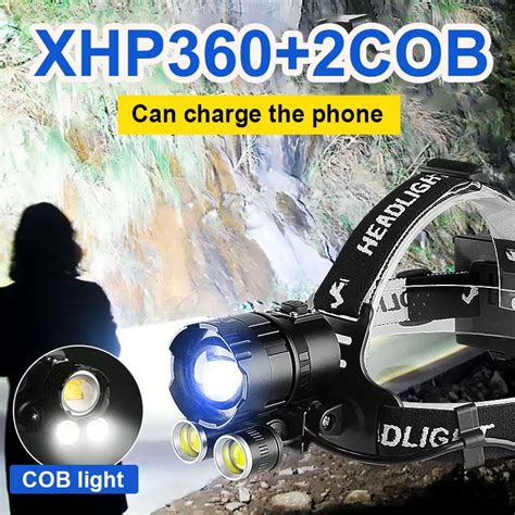 Super XHP360 2COB Powerful Headlamp Rechargeable Head Flashlight High