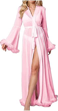 Tunuskat Womens Sexy Sheer Long Kimono Robe Babydoll Mesh Chemise Lingerie See Through Bridal