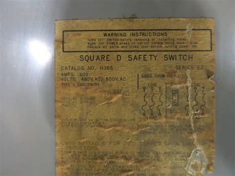 Square D H365 400a 600v Fusible Heavy Duty Safety Switch Disconnect 400 Amp E2 Dw5543 1