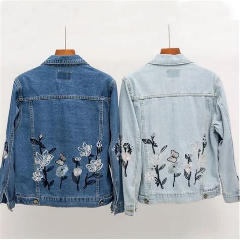 Women Flower Butterfly Embroidered Denim Short Jacket 2019 Autumn Winter New Fashion Basic Coats