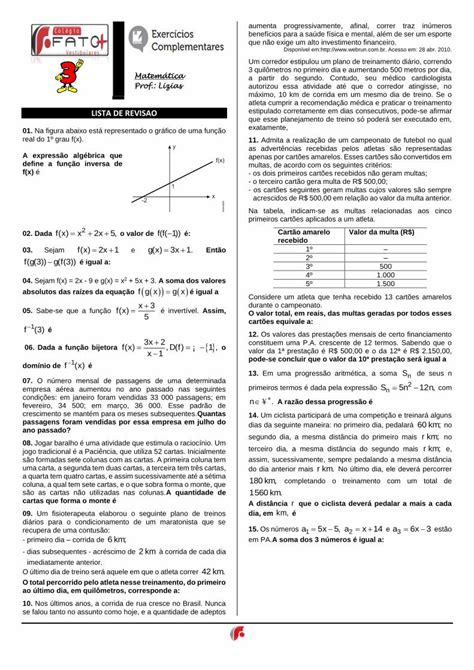 PDF LISTA DE REVISAO Colegiofatomais Br LISTA DE REVISAO 01