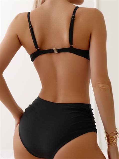 Solid Push Up High Waisted Bikini Swimsuit Shein Usa