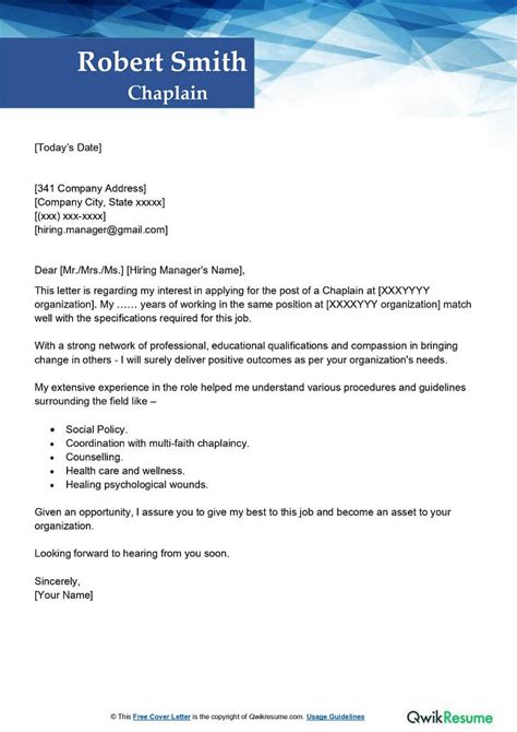 Chaplain Cover Letter Examples Qwikresume