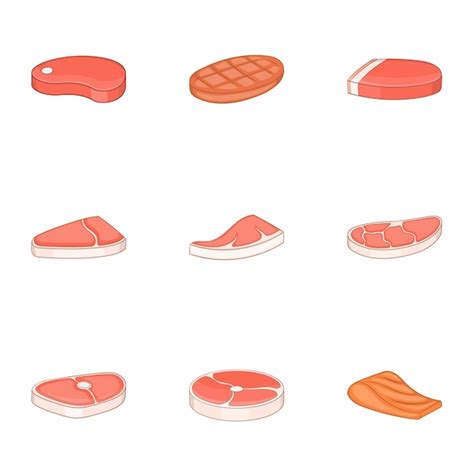 Premium Vector | Fresh meat, fish icons set, cartoon style