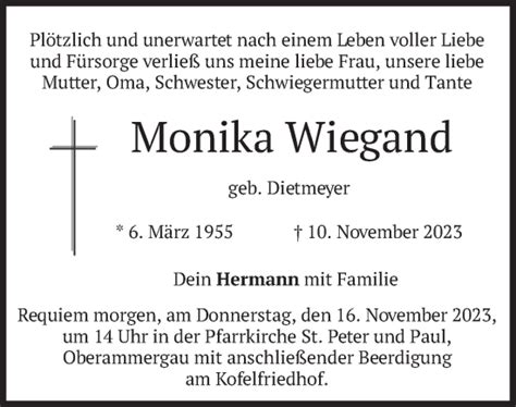 Traueranzeigen Von Monika Wiegand Trauer Merkur De