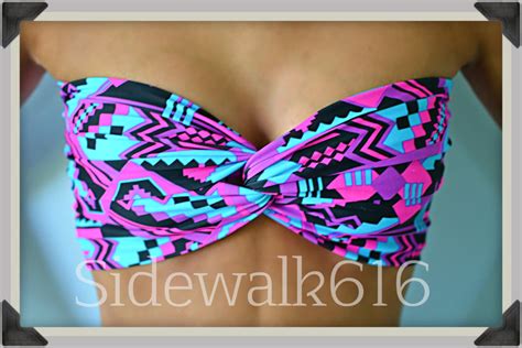 Neon Tribal Bandeau Top Bandeau Bikini Spandex Bandeau