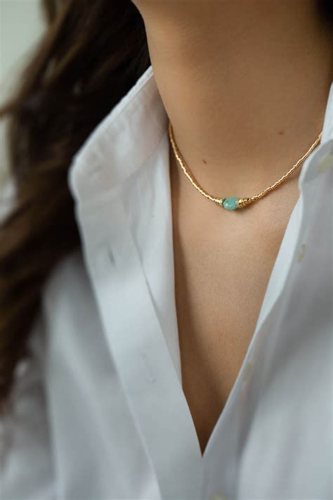 Collier Ras De Cou Perles Et Amazonite LUCINDA Luj Paris