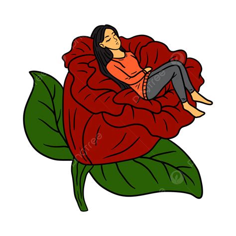 The Beautiful Girl Sleeping On A Rose Flower Illustration Girl