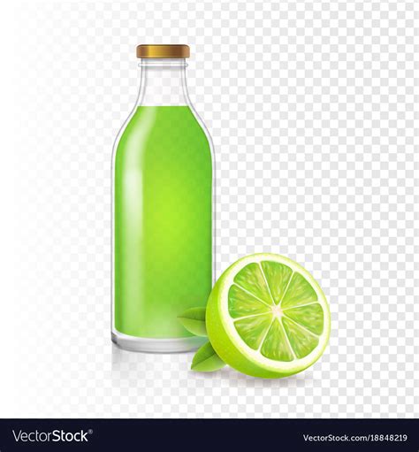 Fresh lime juice in bottle with lime slice Vector Image