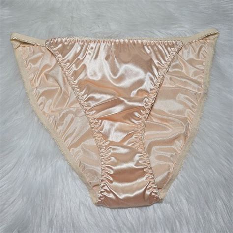 Vtg Glossy Satin Panty Gold Beige String Bikini Sissy Brief Size Hip Ebay