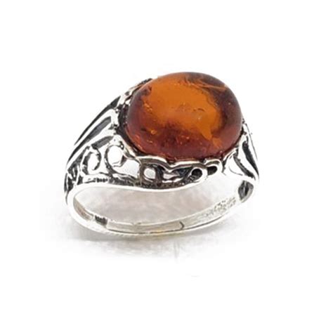 Cognac Amber Sterling Silver Ring Amberman