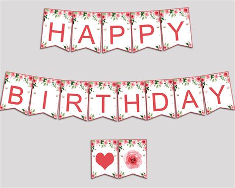 Watercolor Flowers Happy Birthday Banner Watercolor Flowers | Etsy