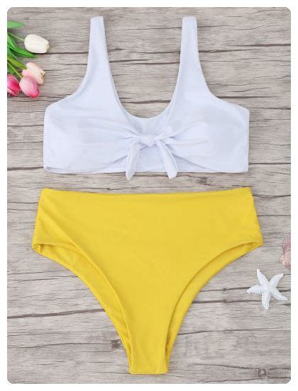 Plus Size High Waisted Two Tone Bikini Yellow Plus Size High Waisted Bikinis Plus Size Bikinis