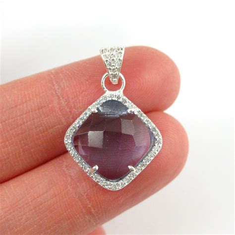 Sterling Silver Pave Bezel Gemstone Pendant Cubic Zirconia Pave