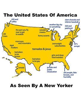 Map Of USA As Seen By A New Yorker | Funny maps, America map, Funny