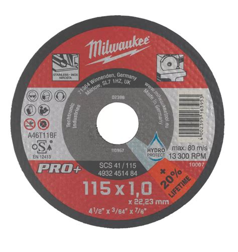 Milwaukee Pro Steel Cutting Discs 115mm 4 1 2 X 22 2mm 10 Pack Screwfix