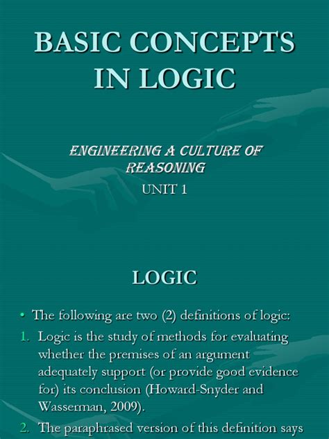 Unit 1 Basic Concepts In Logic 1 Pdf Validity Argument