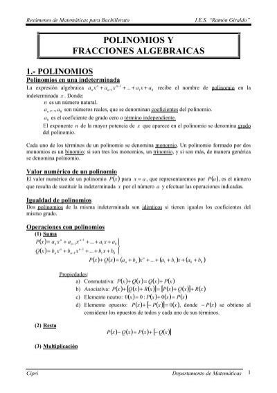 Polinomios Y Fracciones Algebraicas