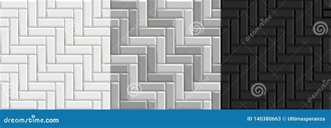 Black And White Seamless Textures Of Herringbone Tiles Set Of Vector