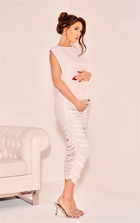 Maternity Nude Sleeveless Metallic Maxi Dress Maternity Plt