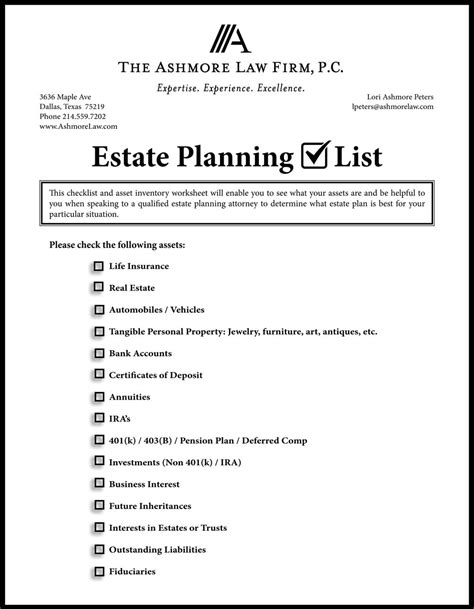 estate planning checklist  asset inventory worksheet db excelcom