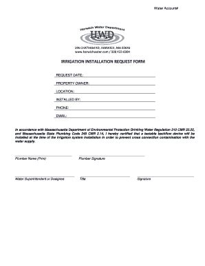 Fillable Online Irrigation Installation Request Form Fax Email Print