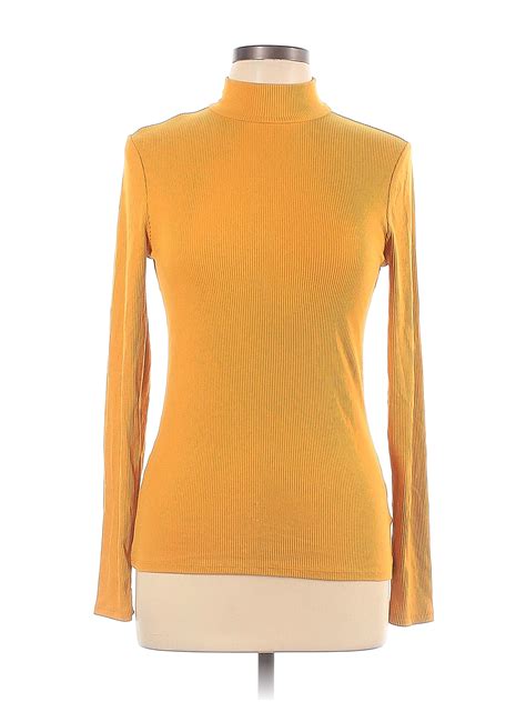 No Boundaries Solid Yellow Orange Long Sleeve Turtleneck Size L 52