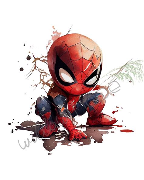 Set Of 8 Marvel Superhero Prints Feat Cutest Spider Man Etsy