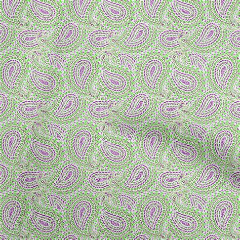 Oneoone Cotton Silk Green Fabric Asian Paisley Block Dress Material