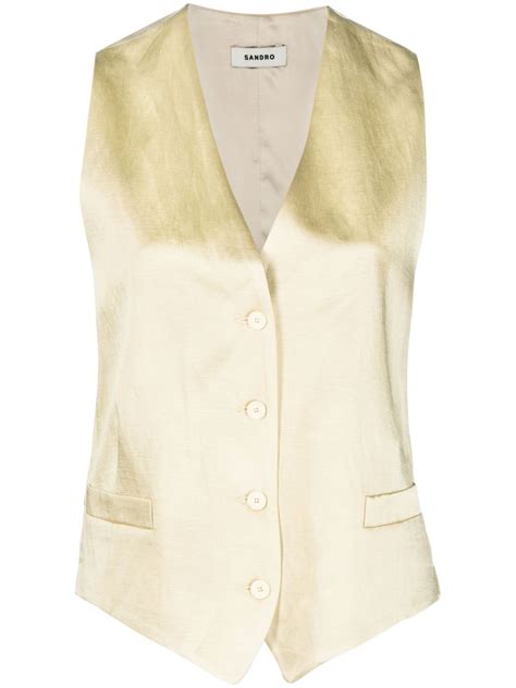 Sandro Tailored Satin Waistcoat In Nude Modesens