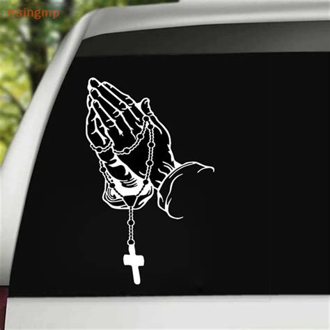 Risingmp Car Praying Hands With Rosary Sticker Decals Religious Christian Vinyl Decal