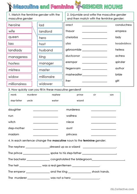 Nouns Gender English Esl Worksheets Pdf And Doc