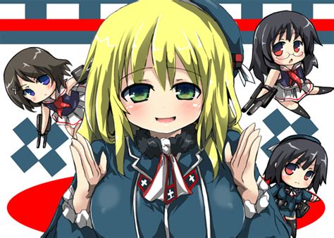 Safebooru 4girls Atago Kantai Collection Black Hair Blonde Hair Blue Eyes Breast Squeeze