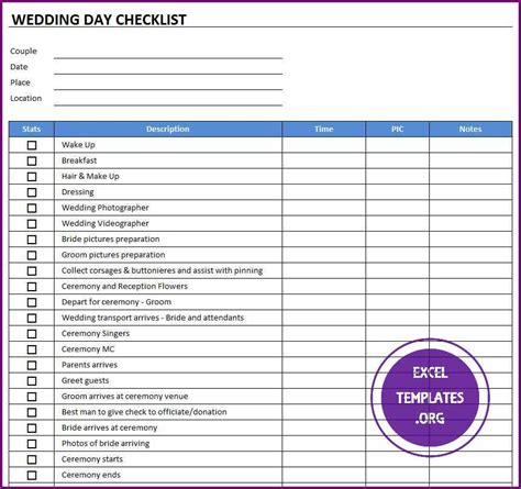 Wedding Checklist Template Excel