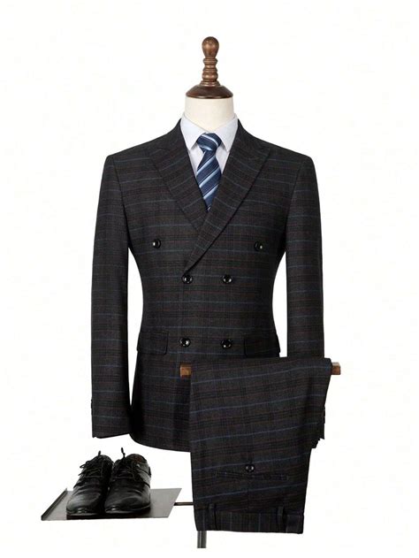 Men S 3pcs Set Peak Lapel Double Breasted Plaid Blazer Single Breasted Vest And Dress Pants