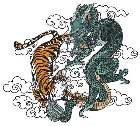 Tattoo art tiger and dargon hand drawing and sketch 6006161 Vector Art ...